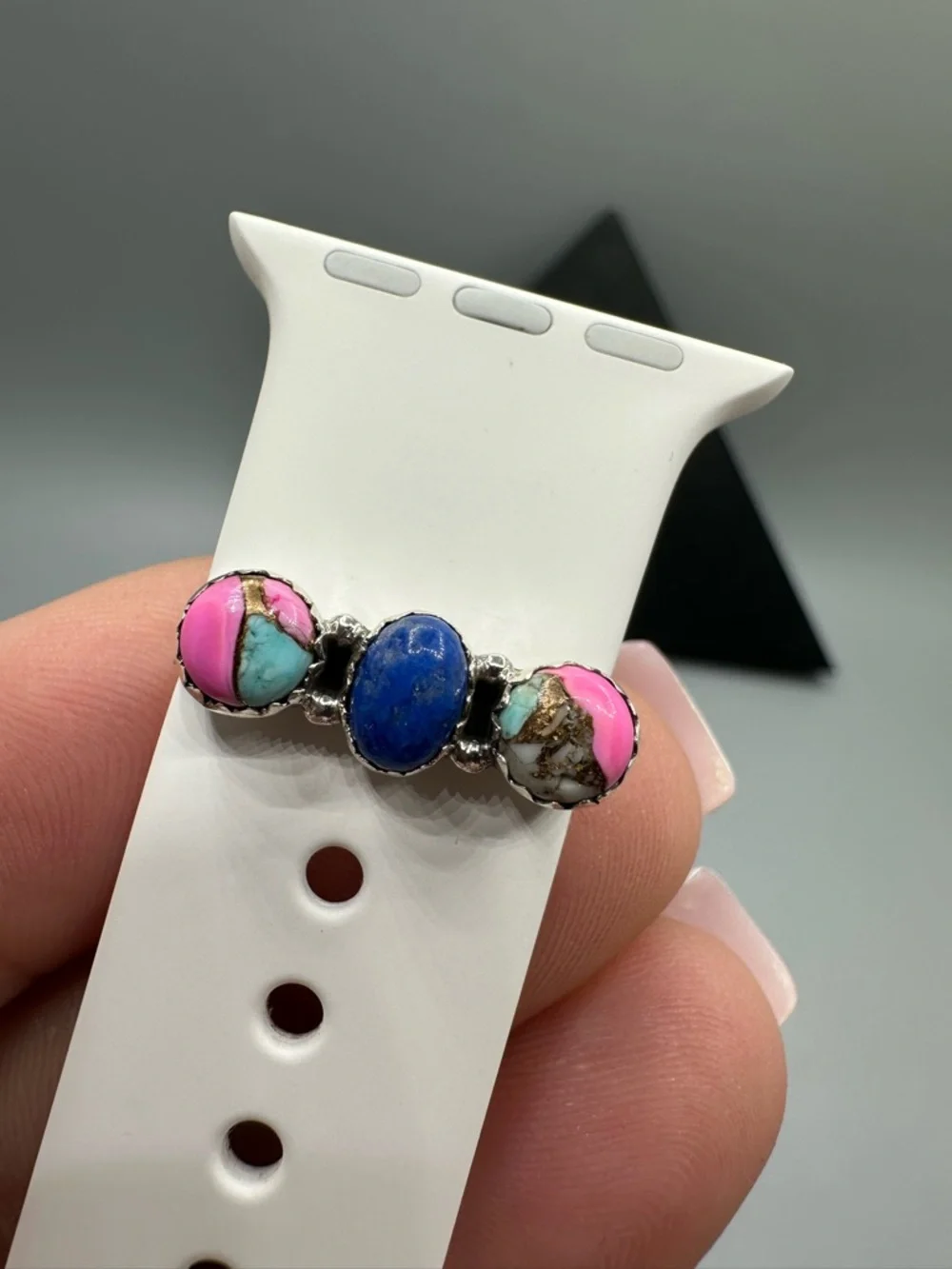 ⌚Cotton Candy Turquoise & Lapis Sterling Silver 925 Watch Band Charm Handmade